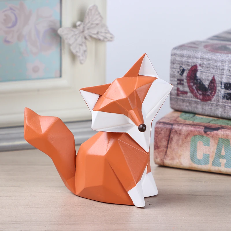

Nordic modern abstract geometric fox crafts desktop ornaments creative for office home decorations animal resin crafts