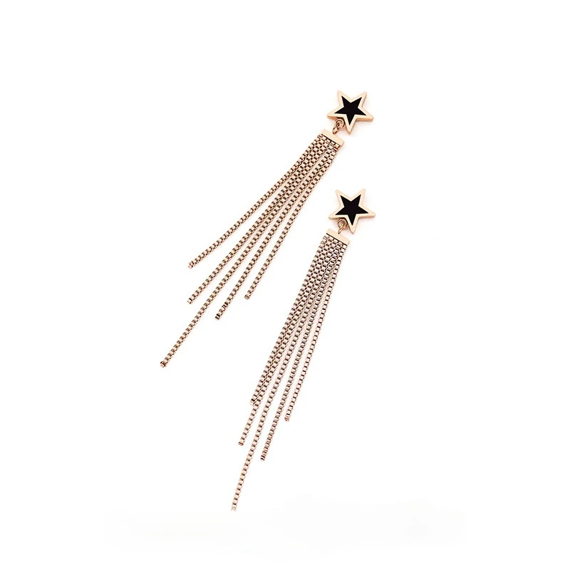 

New Korean Statement Earrings For Women Black Star Chains Tassel Dangle Drop Earrings Brincos 2021 Fashion Jewelry