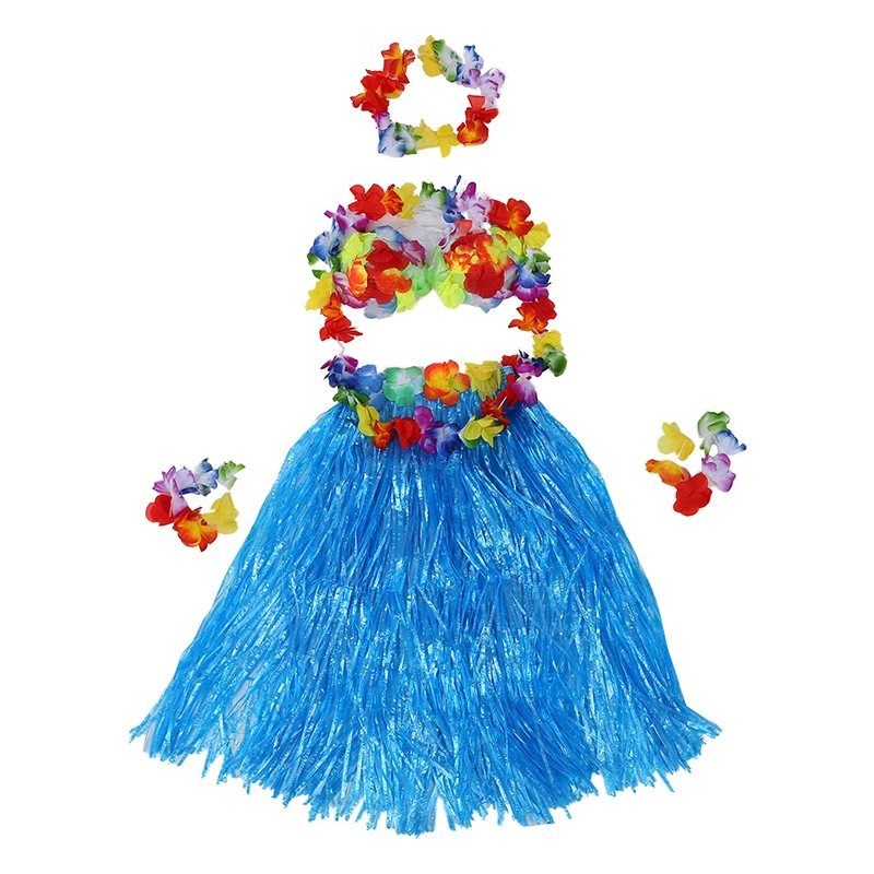 

6 Set Hawaiian Gr Skirt flower Hula Lei Wristband Garland fancy Dress costume