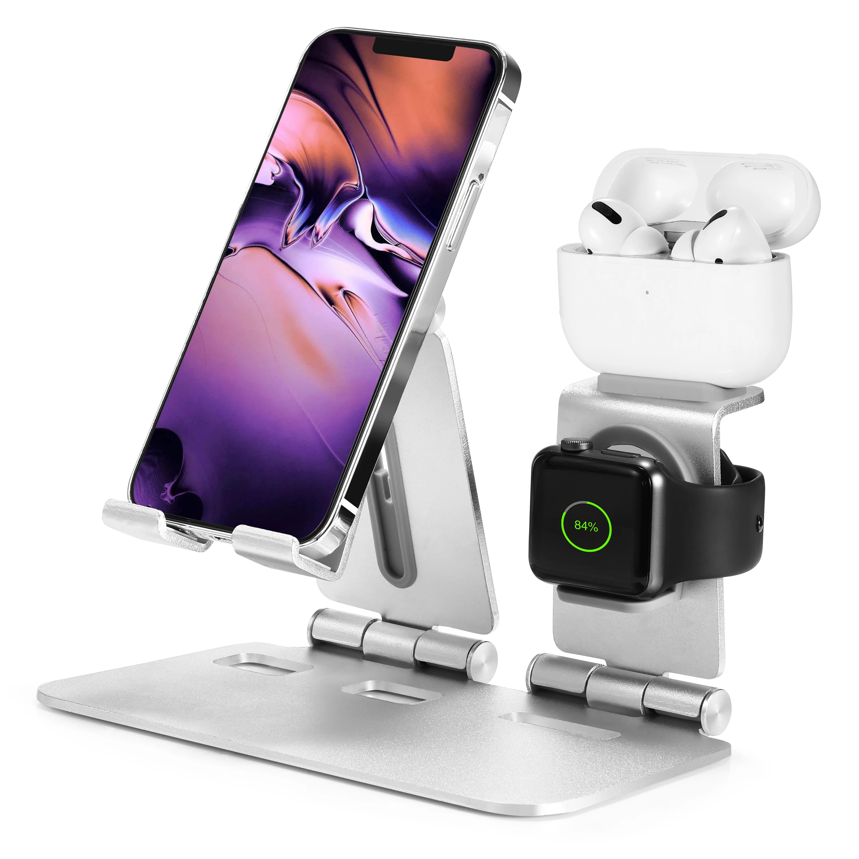 3 in 1 Alloy Desktop Phone Charge Dock Holder For AirPods 1/2 Pro Apple iWatch For All iPhone iPad Android Tablet Charging Stand