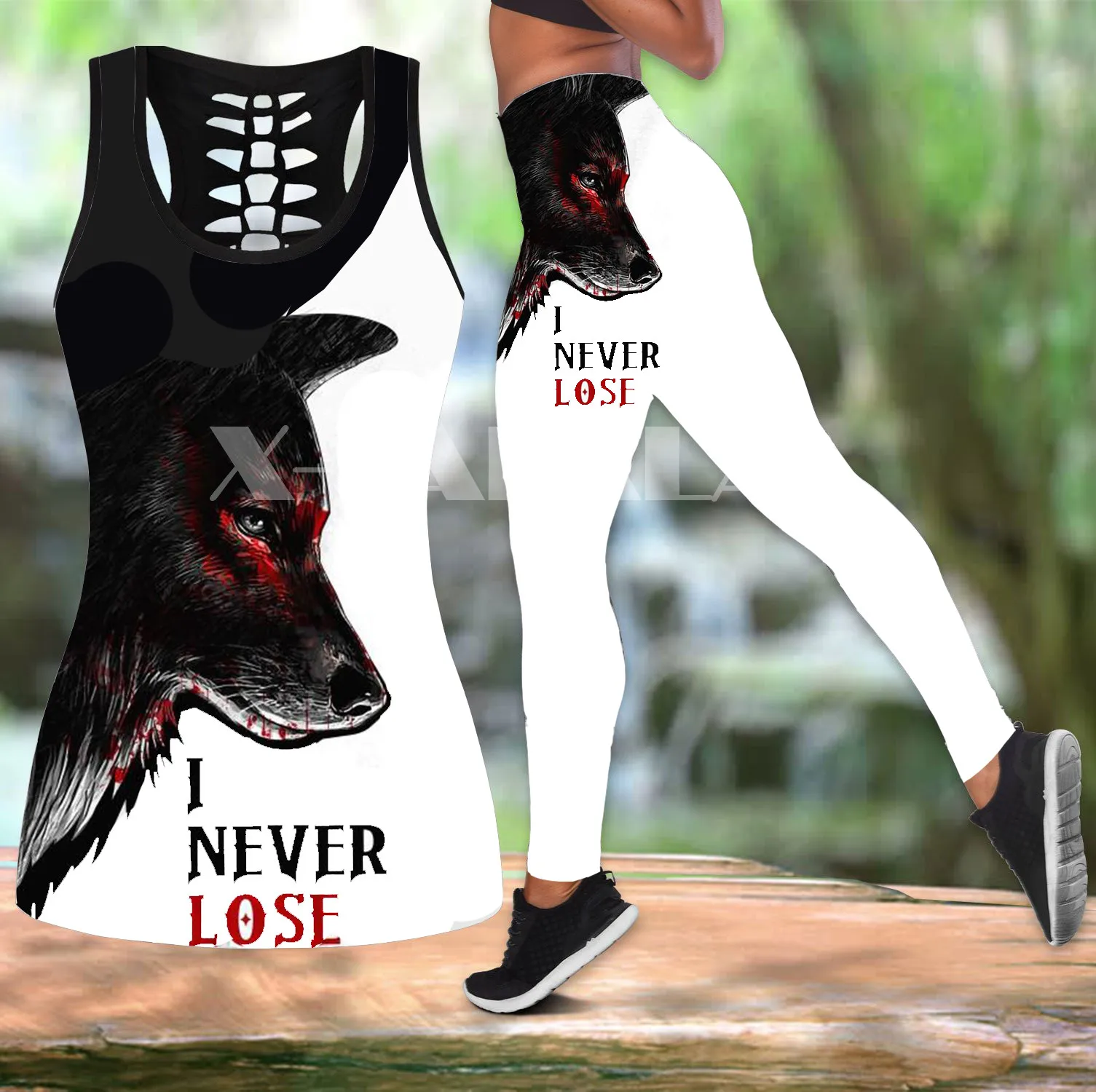 

Native Indian Dark Wolf Animal Art Two Piece Yoga Set Women 3D Print Hollow Out Tank Top High Waist Legging Summer Casual Sport