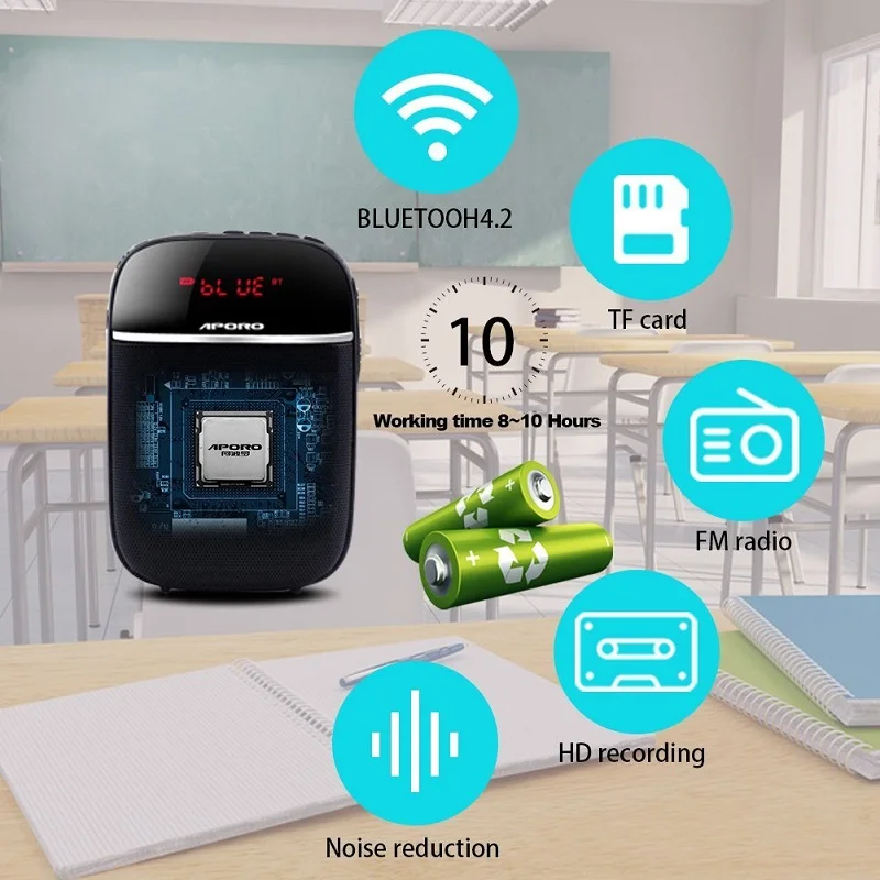 Bluetooth-динамик APORO T3 FM-радио TF-карта музыкальный плеер с беспроводным микрофоном UHF