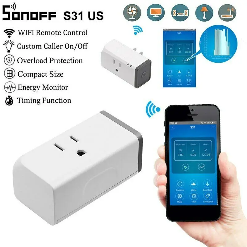 SONOFF S31 US Мини Wifi розетка Беспроводной Выключатель питания приложение/голос/LAN