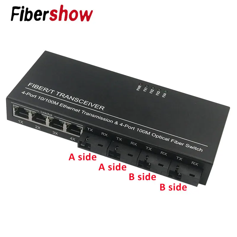 Оптоволоконный переключатель Ethernet 4 RJ45 4 SC оптический медиа конвертер одномодовый волоконно-оптический Порты и разъёмы 10/100 м