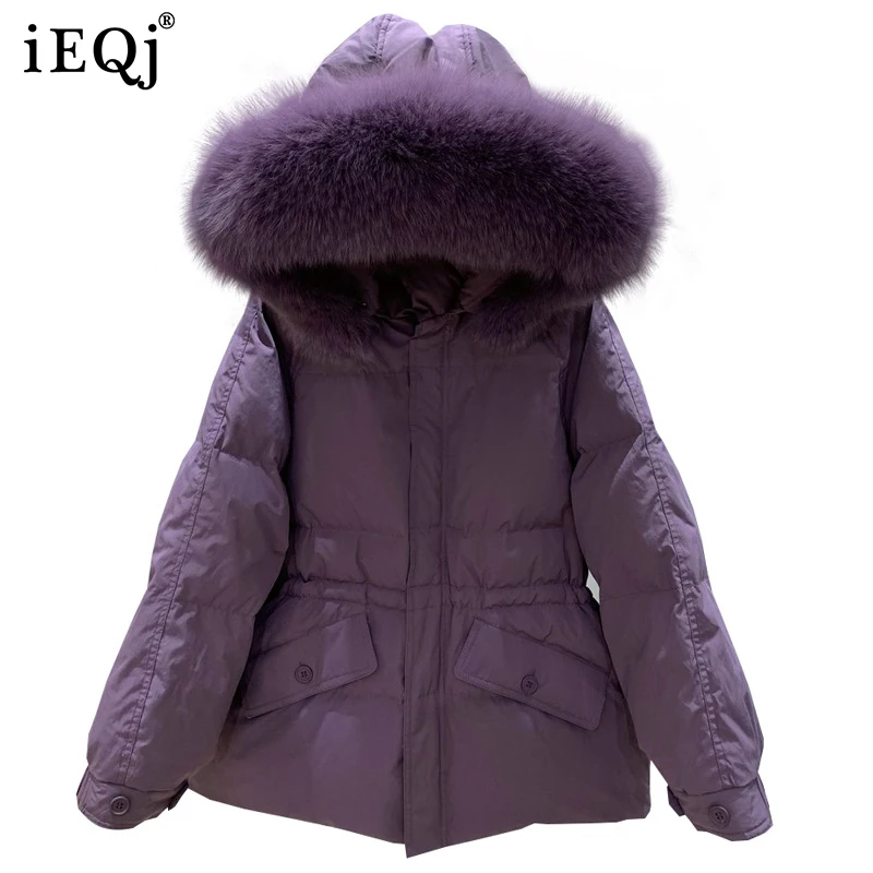 

IEQJ 2021 Winter New Keep Warm Fox Fur Collar Cotton Coat Female Loose Solid Color Long Sleeve Coats Women's Fashion 3W465