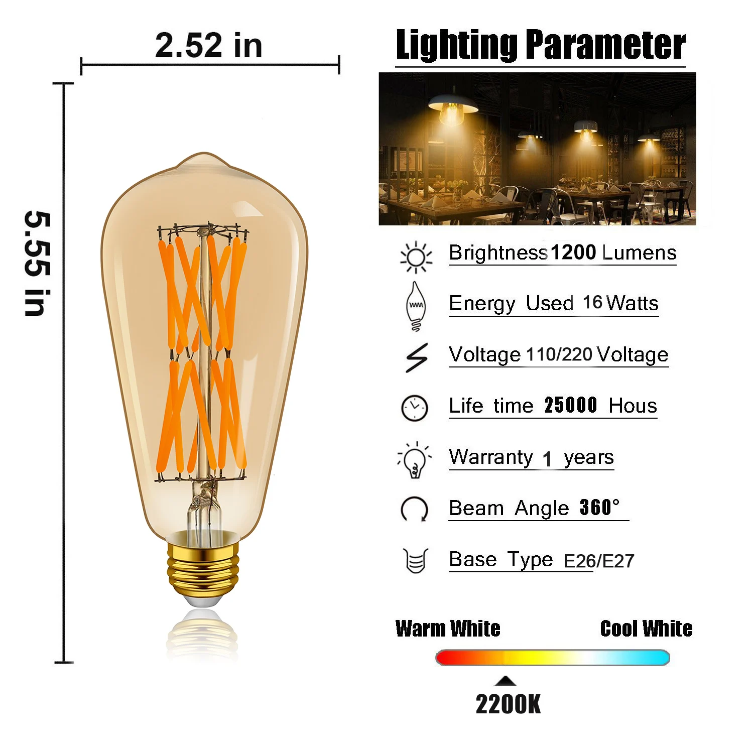 ST64 12 Вт 16 Эдисон светодиодный лампы накаливания 220V E27 старинные ретро Edison