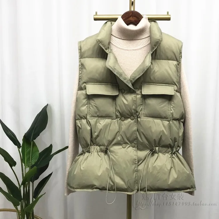 

Winter Down Vest Women Short Sleeveless Vest Jacket Lightweight Body Warmer Waistcoat Female White Gilets Windbreaker Down Coat