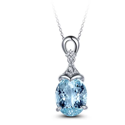 Ожерелье с подвеской с аквамарином и синими кристаллами для женщин, чокер цвета белого золота и серебра с цирконами и бриллиантами, драгоценные камни, бижутерия, подарок