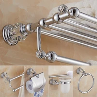 Bathroom Accessories set Brass Shower Shelf Toilet Paper Holder Silver Crystal Wall Mounted Towel Bar Toilet Brush Holder