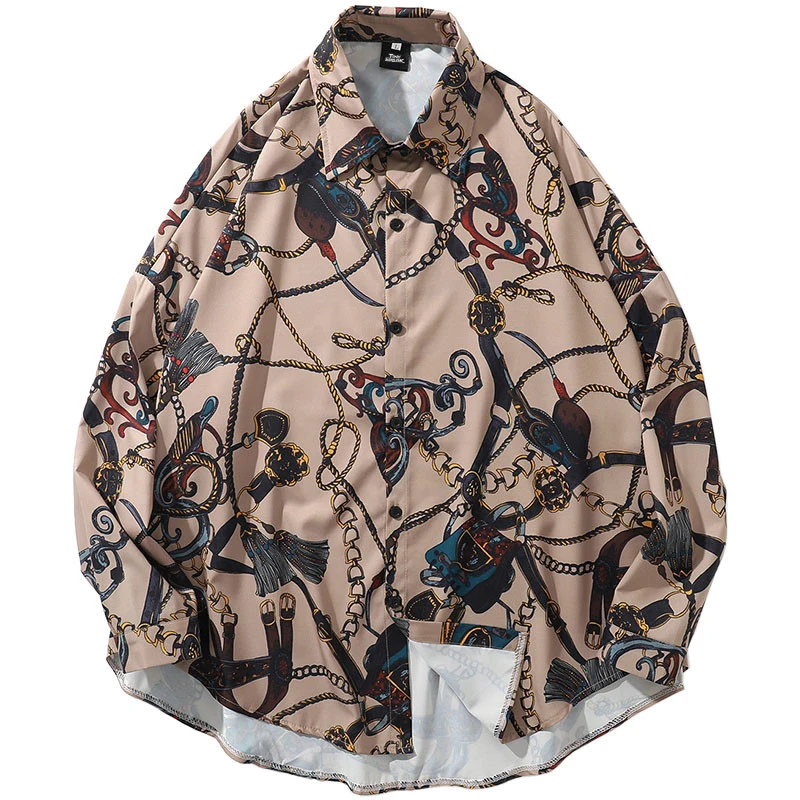 Рубашка оверсайз в стиле хип-хоп Мужская Уличная одежда гавайская рубашка ретро