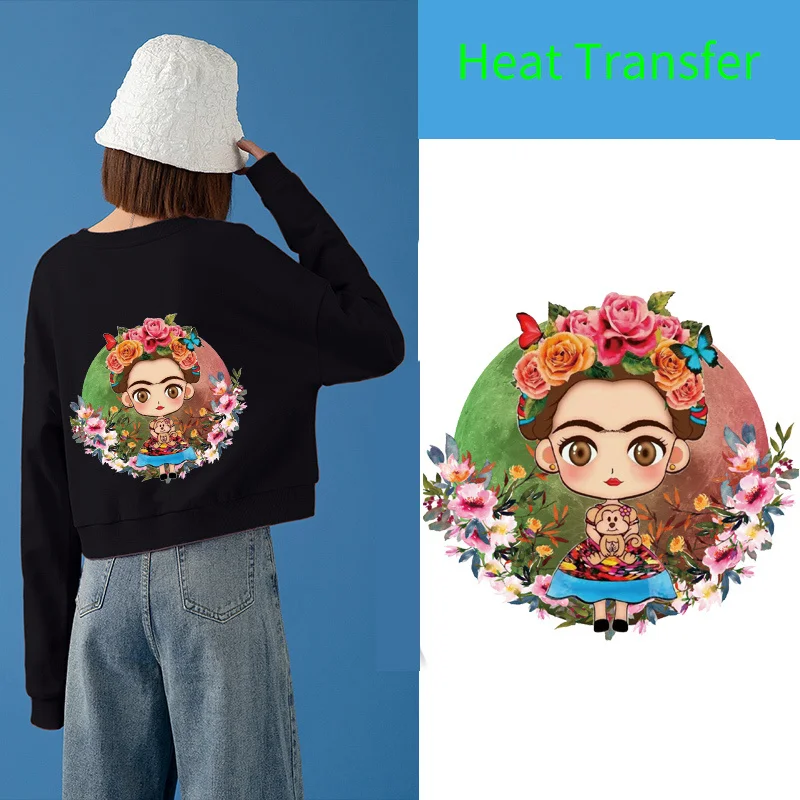 

Fashion big eyes girl flowers rose princess heat transfer heat transfer American street hot DIY T-shirt vinyl sticker wholesale