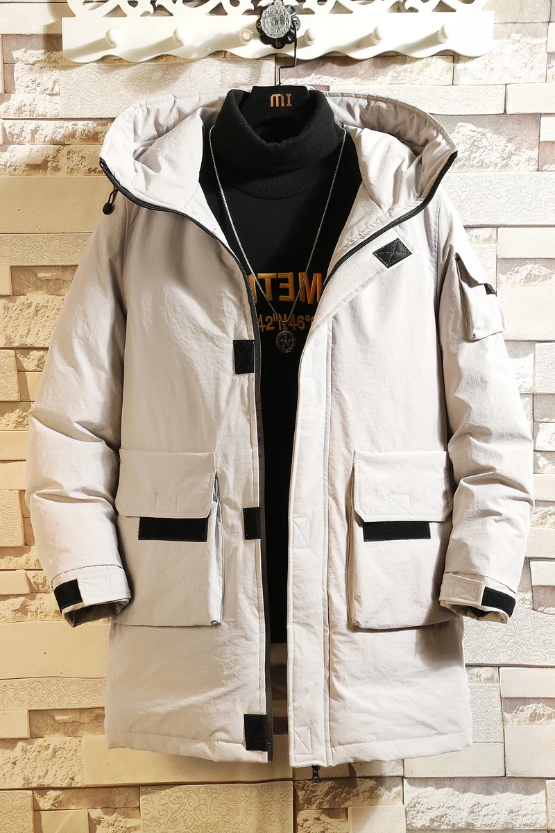 Men Streetwear Hip Hop Bomber Jacket 2023 Winter Parka Men's Solid Jacket Thick Warm Coat Long Hooded Jacket Windproof Padded