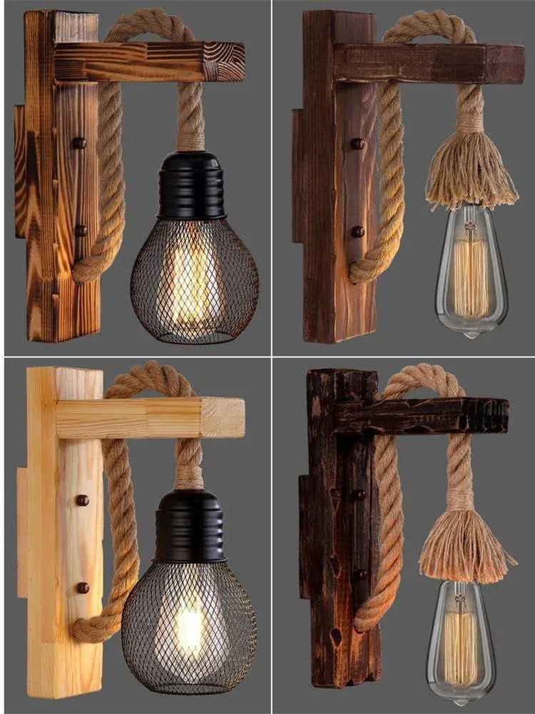 Industrial Retro Wall Lamp E27 American LOFT wood LED Corridor Balcony Light for Indoor Fixtures wooden base | Лампы и освещение