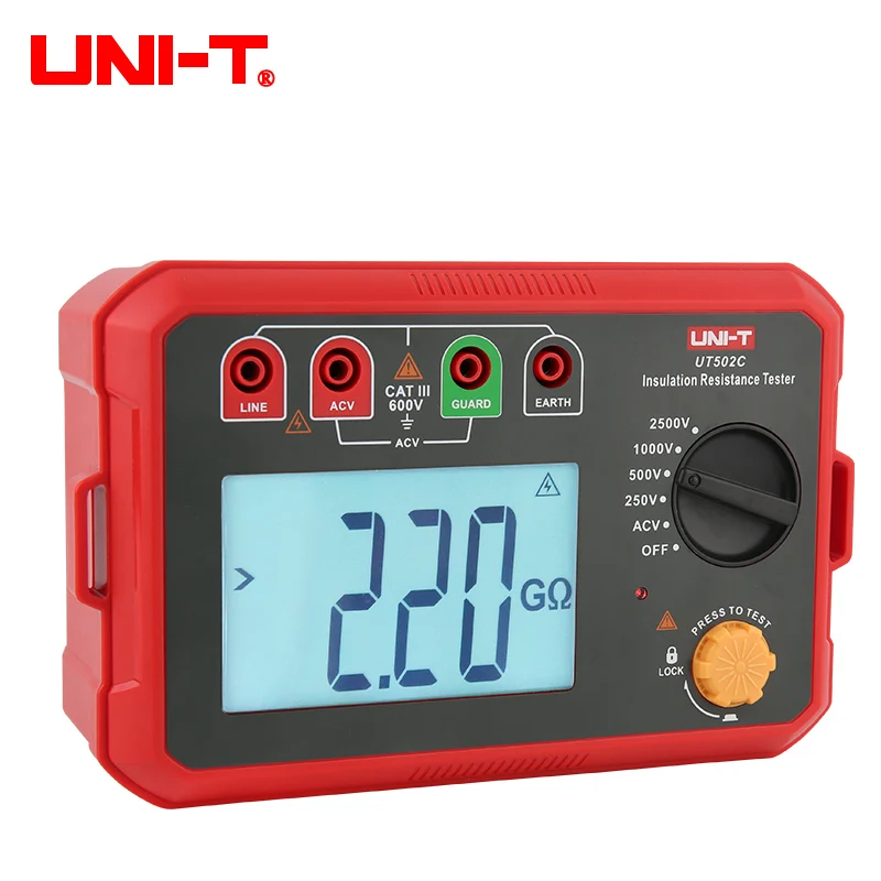 UNI-T Insulation Resistance Tester UT502C 250V 500V 1000V 2500V High Voltage Motor Cable Ohm Megommeter 20GΩ Digital Megohmmeter |