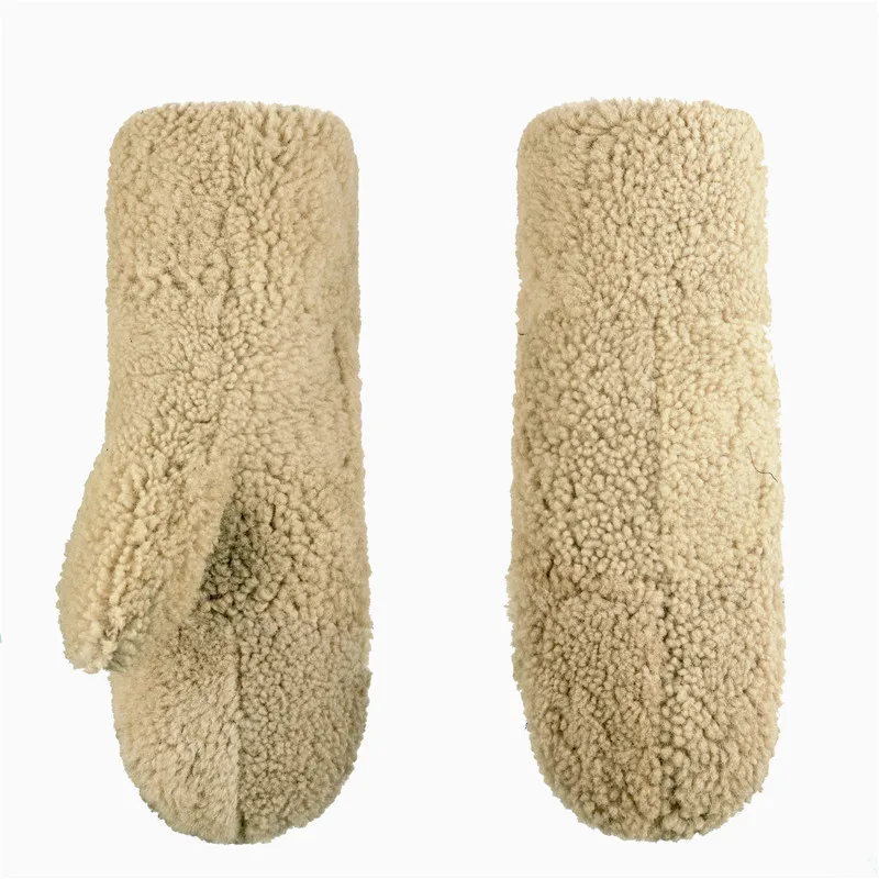 

Winter Sheepskin Wool Men Gloves Women Thicken Warm Thermal Mittens Gloves Outdoor Riding Skiing Leather Fur Unisex Gloves