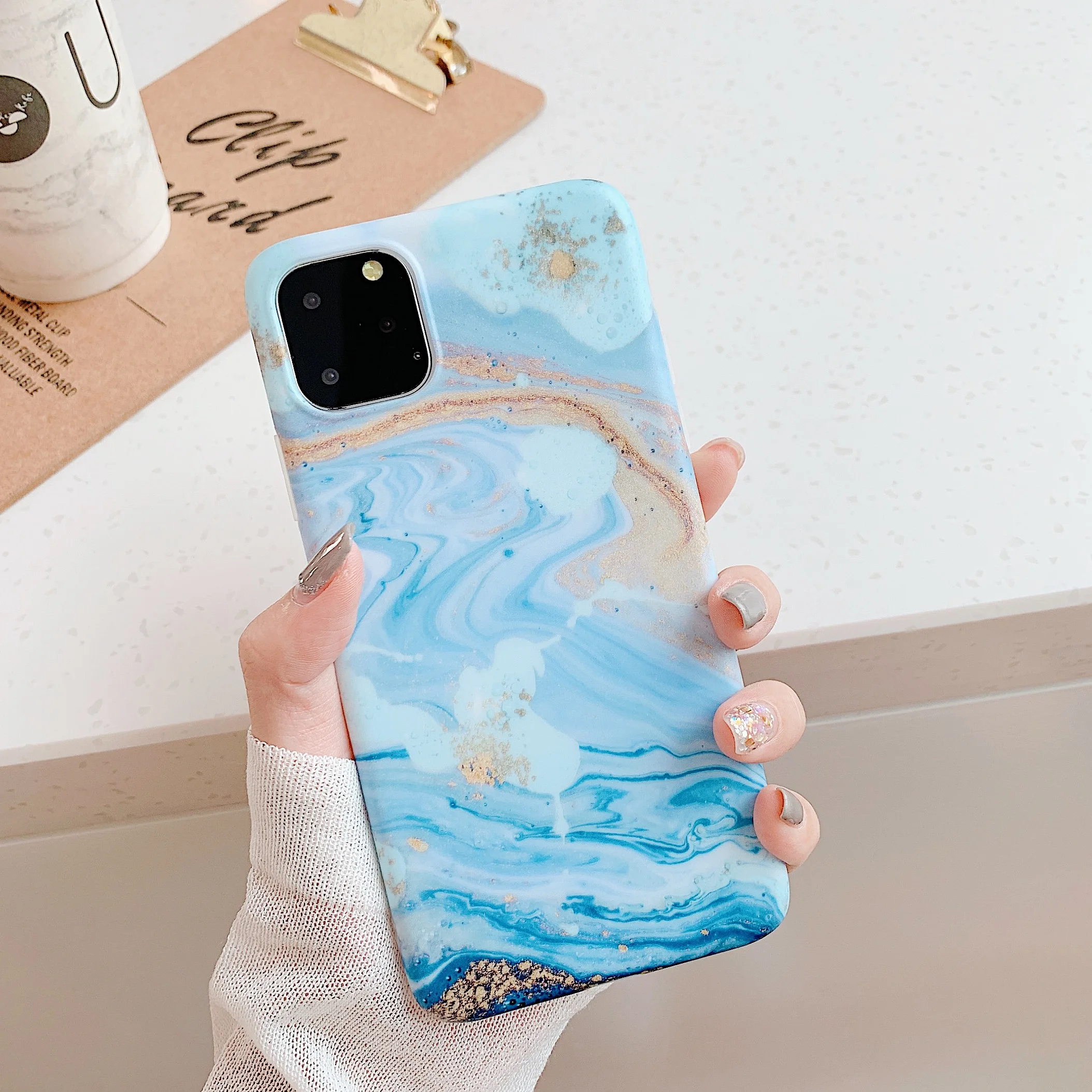 Мраморный чехол для телефона iPhone 11 Pro матовый морской противоударный мягкий