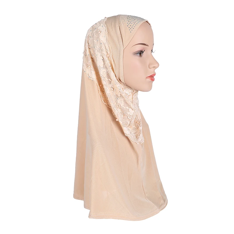 Women Muslim Flower Hijab Lace Long Scarf Islamic Amira Headwear Shawls Headwraps One Piece Ready Jersey Ramadan Wrap Arab Caps |