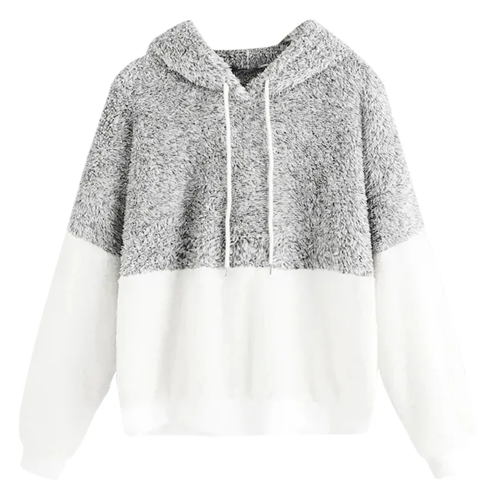 A New clothing Fashion Pullovers Women Hoodies Fluffy Color Block Long Sleeve Patchwork Sweatershirts Tops толстовка женская LS*B - Цвет: A