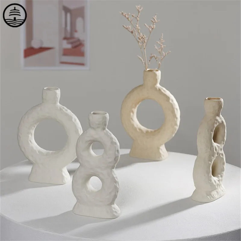 

BAO GUANG TA Nordic Idea Art Shape Ceramic Vase Cafe Studio Homestay Desktop Decor Dried Flower Receptacle Home Decoration R6886