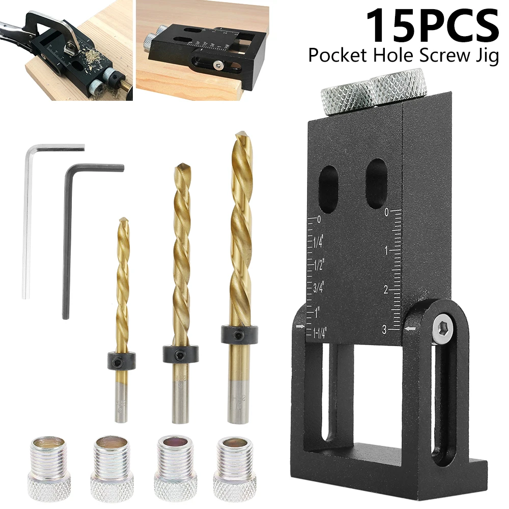 

15PCS Pocket Hole Screw Jig Black 15 Degree Angle Woodworking Inclined Hole Fixer Drill Guide Hole Puncher Locator Drill Bit