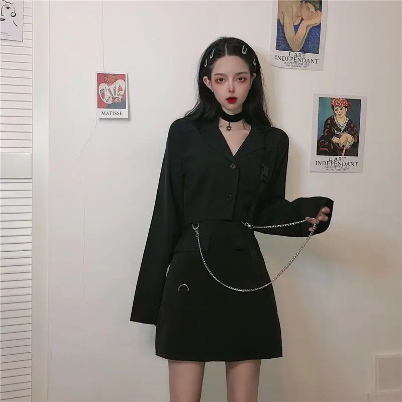 Женский винтажный комплект из двух предметов Черный Уличный кроп топа с