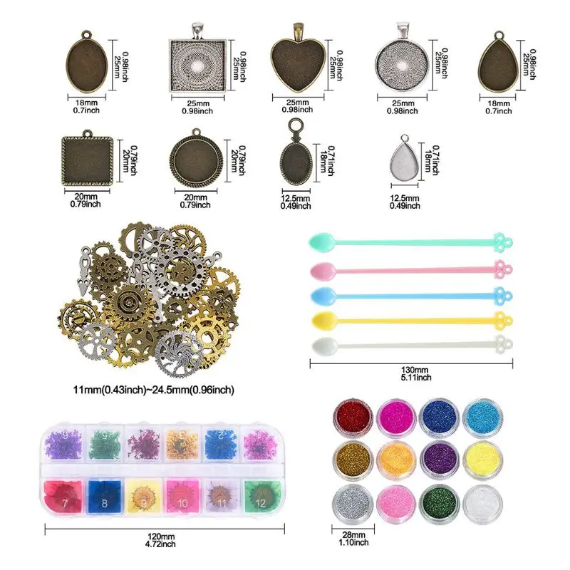 

75 pcs Pendant Tray Epoxy Accessories Set Glass Convex Shape Clear Dome Jewelry Making