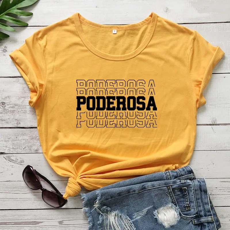 Poderosa/Новое поступление, женская летняя забавная Повседневная футболка из хлопка, испанские рубашки, милая рубашка «Латина» для женщин