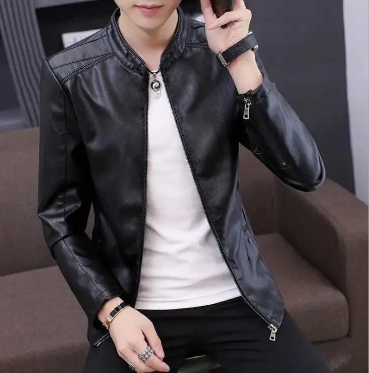 Korean mens leather jacket slim motorcycle coat men jackets street fashion casual clothes  velvet warm jaqueta de couro