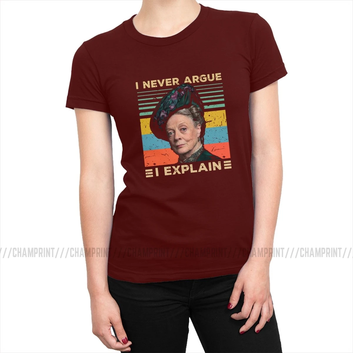Женская Violet Crawley, я никогда не спорю, я объясню, Винтажная футболка, Даунтон, аббатство, футболка, Гранж рок, футболки, топ,, женская одежда - Цвет: Бургундия