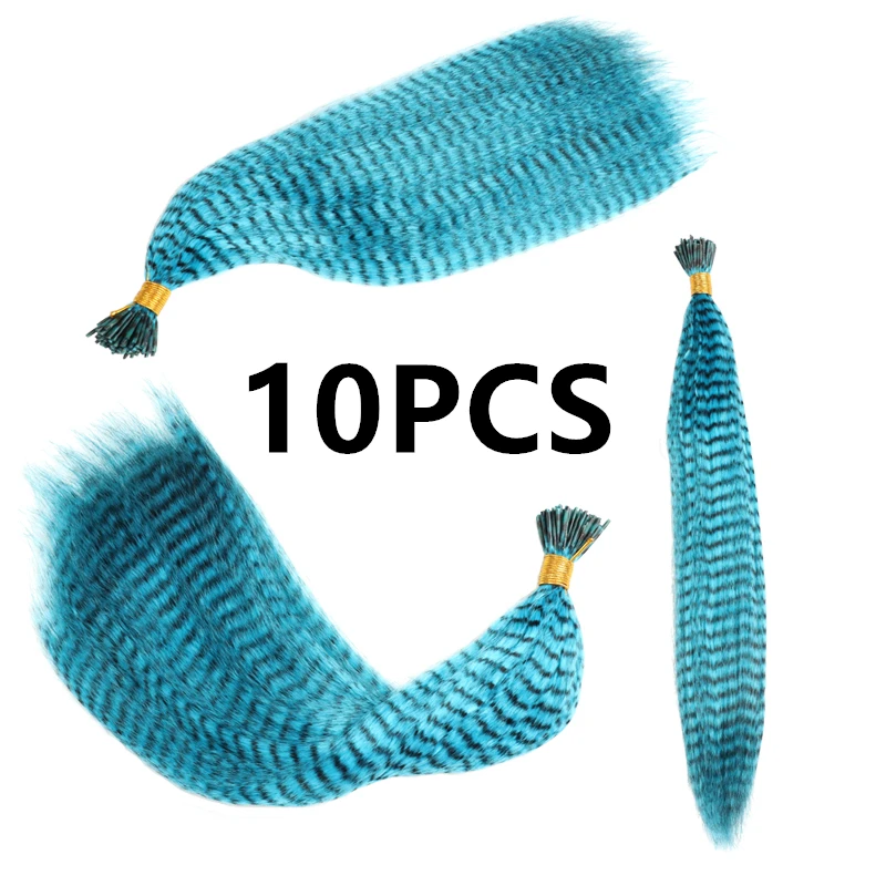 10PCS Light Blue Набор из 10 шт. красочные очаровательные гризли перья для наращивания волос Длинные прямые парикмахерские принадлежности кольца со звеньями для волос - Цвет: 10PCS Light Blue