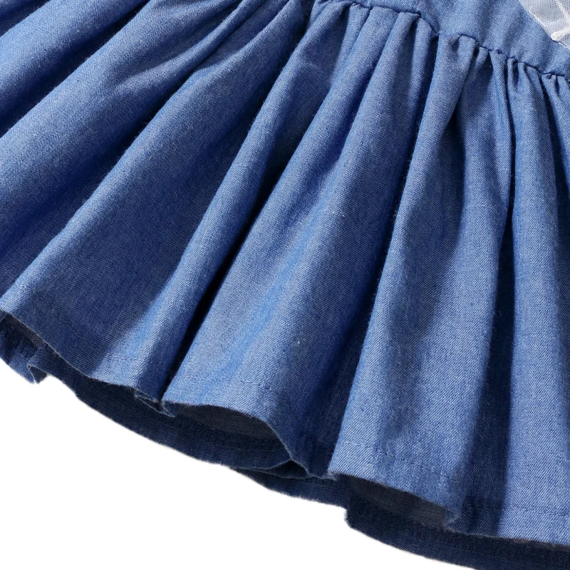 

Baby Girls Summer Casual Dress Solid Print Short Sleeve Kids Denim Dresses Children Cute Turndown Collar A-Line Party Dress