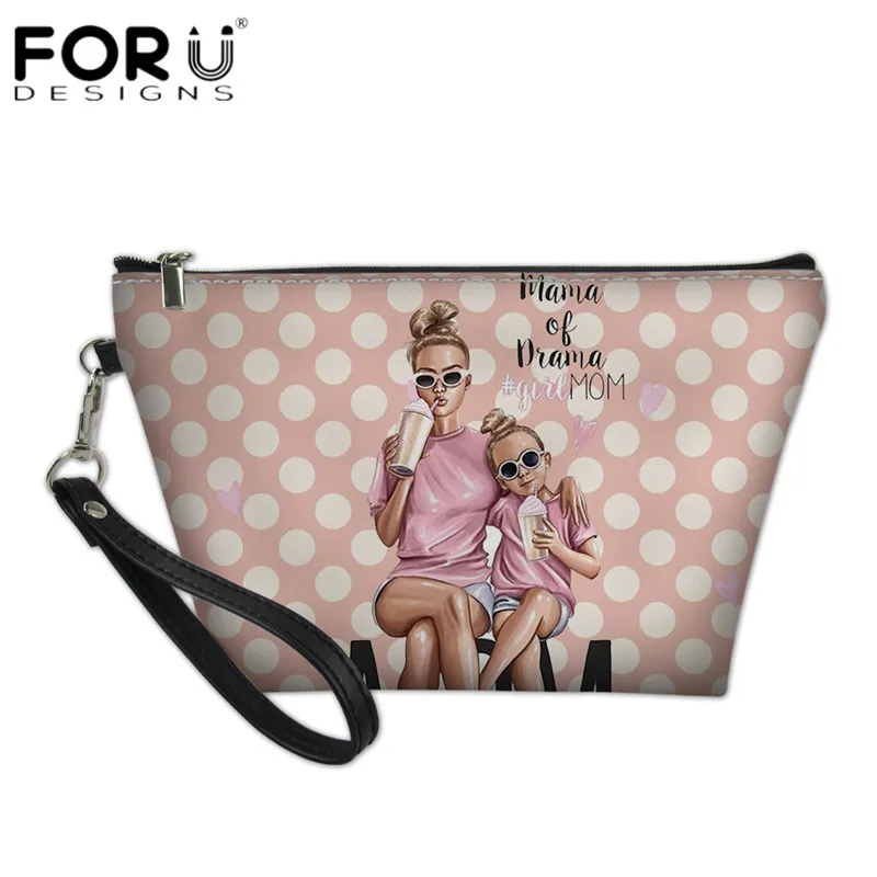 FORUDESIGNS/черные коричневые волосы для мамы и дочки, розовые косметички с принтом, кожаные женские дорожные косметички на молнии, сумка-Органайзер для ванной - Цвет: HMA175Z8