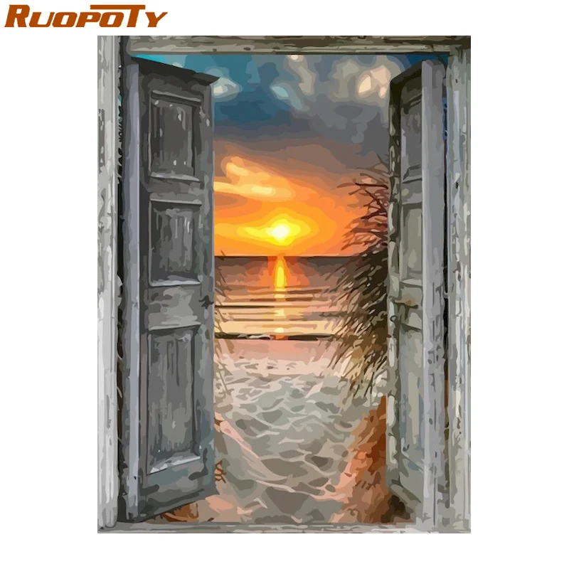 

RUOPOTY DIY Painting By Numbers Landscape Picture Colouring Zero Basis HandPainted Oil Paints Unique Art Home Decor Kits