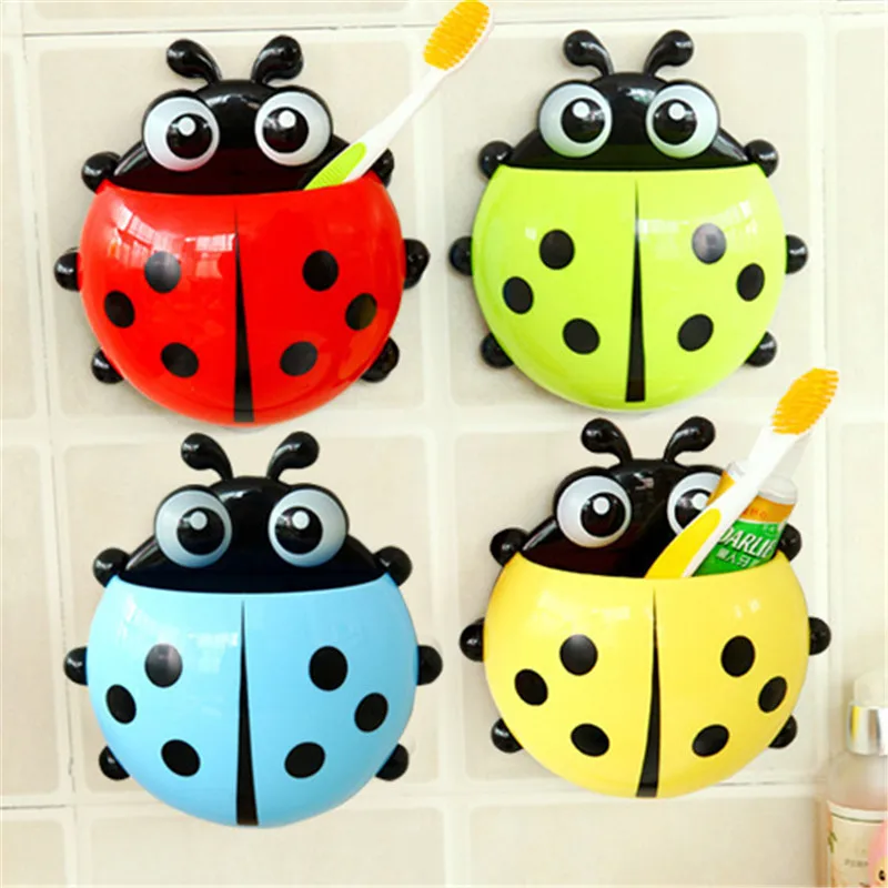 

Wonderlife Lovely Cartoon Ladybug Sucker Toothbrush Holder Suction Hooks Bathroom Toothbrush Rack Bathroom Supplies Household