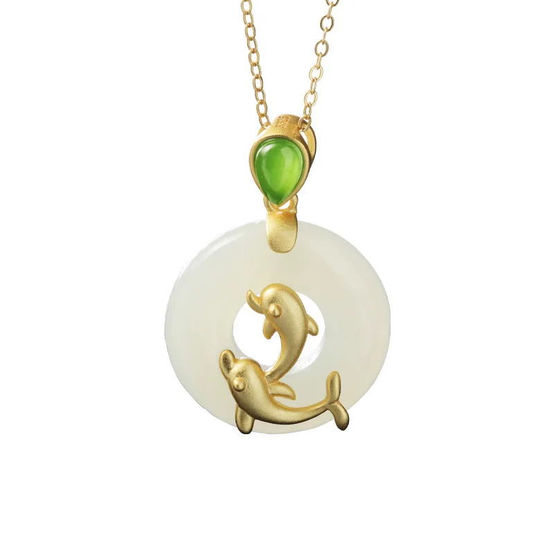 

2020 Hot Sale Choker Necklace Asg 925 Inlaid Peace Buckle With Dolphins Are Gold-plated Circular Inlay Hetian Jewelry Pendants