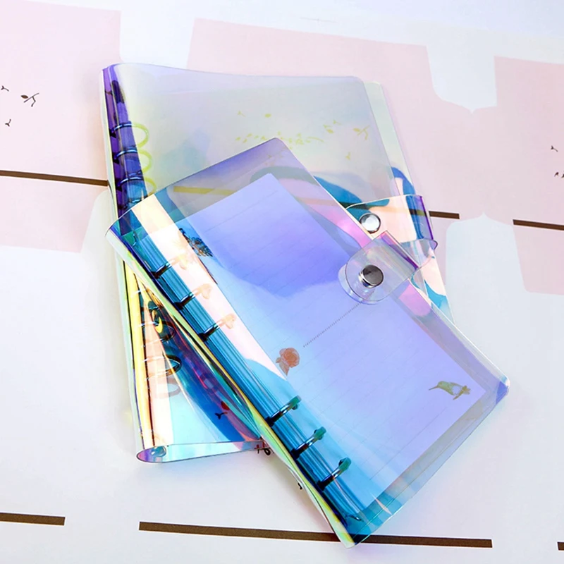 Pvc Rainbow Transparent Notebook Diary Cover Glitter Loose Leaf Note Book Planner Clip Office Supplies | Канцтовары для офиса и
