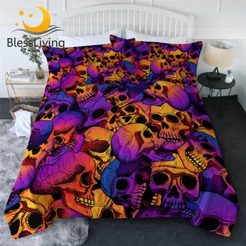 BlessLiving Skull Summer Quilt Set 3D Printed Gothic Air-conditioning Comforter Purple Bedding Throw Modern Housse De Couette 1