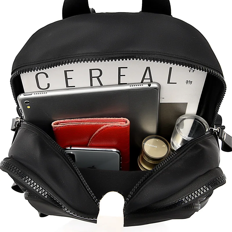 

Black Luxury Double Zipper Travel Rucksack Portable Women Solid Color Oxford Shoulder Bag for School Leisure Wear-resistant Bags