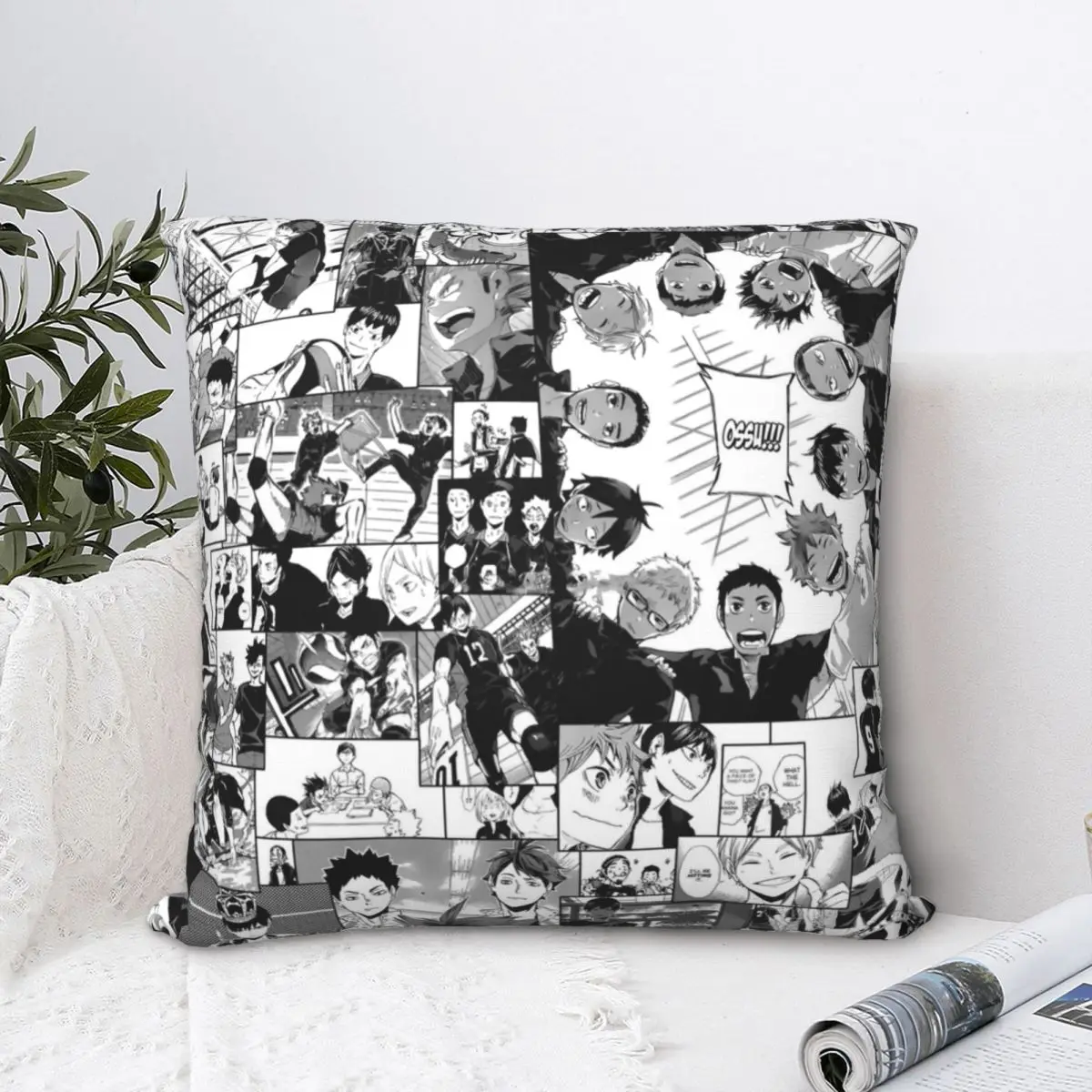 

Haikyuu!! Karasuno Collage Square Pillowcase Cushion Cover Spoof Zipper Home Decorative Polyester Throw Pillow Case Room Simple