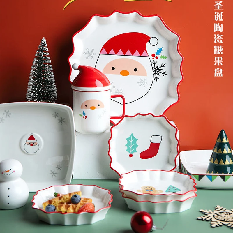 

FANCITY Christmas Ceramic Tableware Creative Retro Plate Western Plate Steak Plate Household Dinner Plate Couple Mug