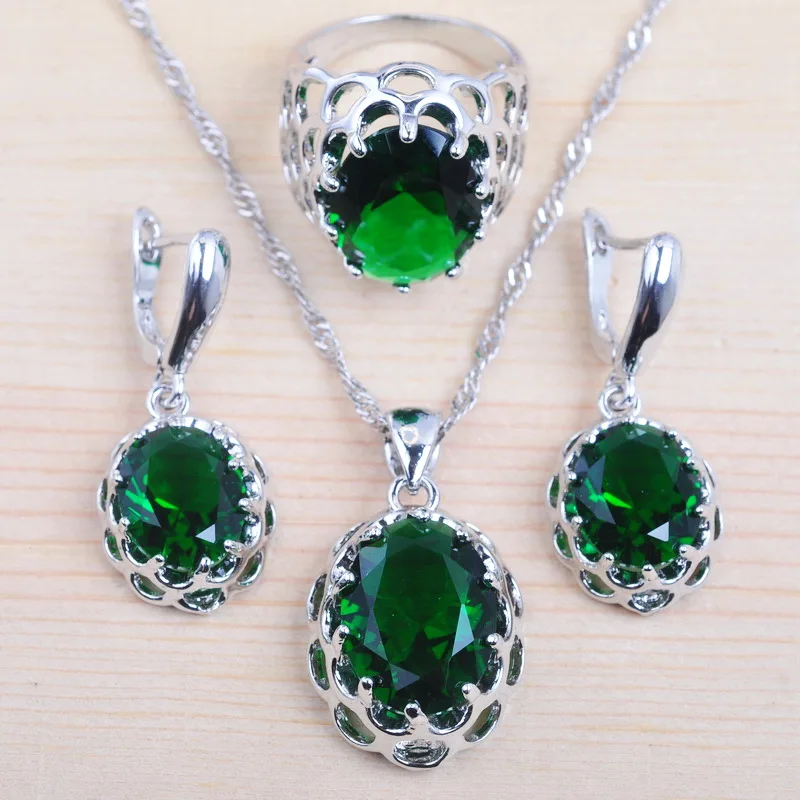 Потрясающие Женские Ювелирные наборы Свадебные серебро зеленый цирконий серьги