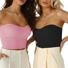 Top tubular liso sin hombros para mujer, top negro/Blanco/rosa/morado, cuello ceñido Sexy con corte acanalado (1)