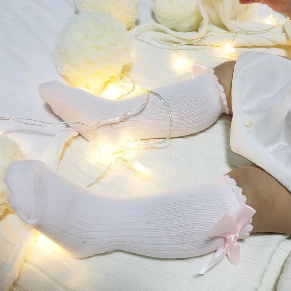 

1 Pair Of New Baby Toddler Girl Knee High Long Stockings Baby Toddler Girl Knee High Long Stockings Soft Cotton Bow Stockings