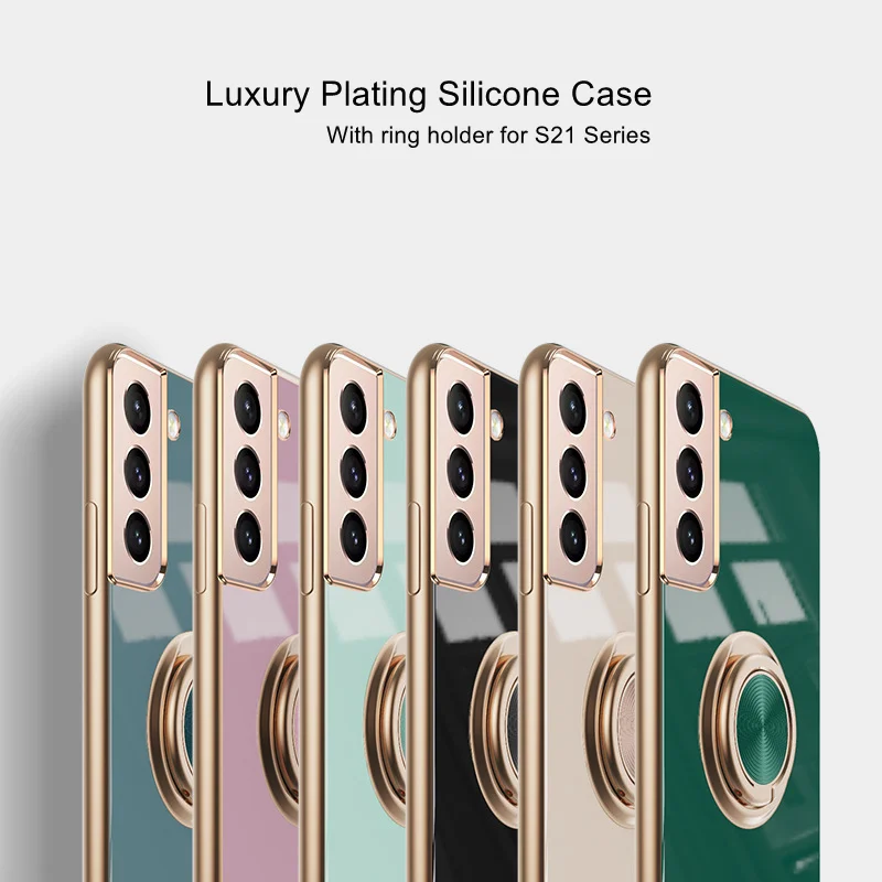 

Plating Soft Ring Holder Case For Samsung galaxy S21 Plus S21 Ultra 5G Phone Case Soft TPU Silicone Back Protective Cover