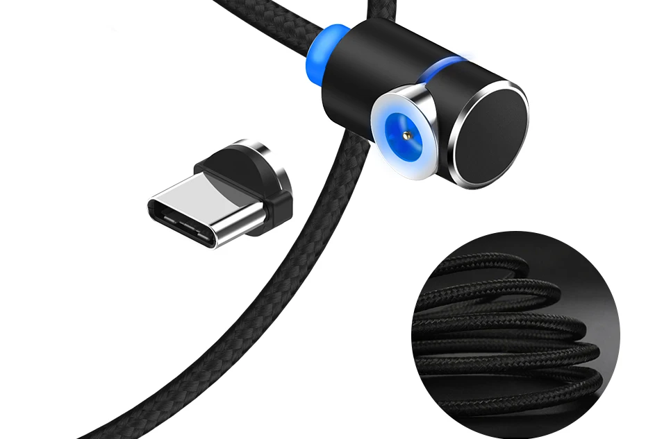 TOPK 1 м 90 градусов Магнитный кабель, нейлоновый светодиодный Micro USB кабель и usb type-C USB C кабель для iPhone samsung huawei Xiaomi htc sony