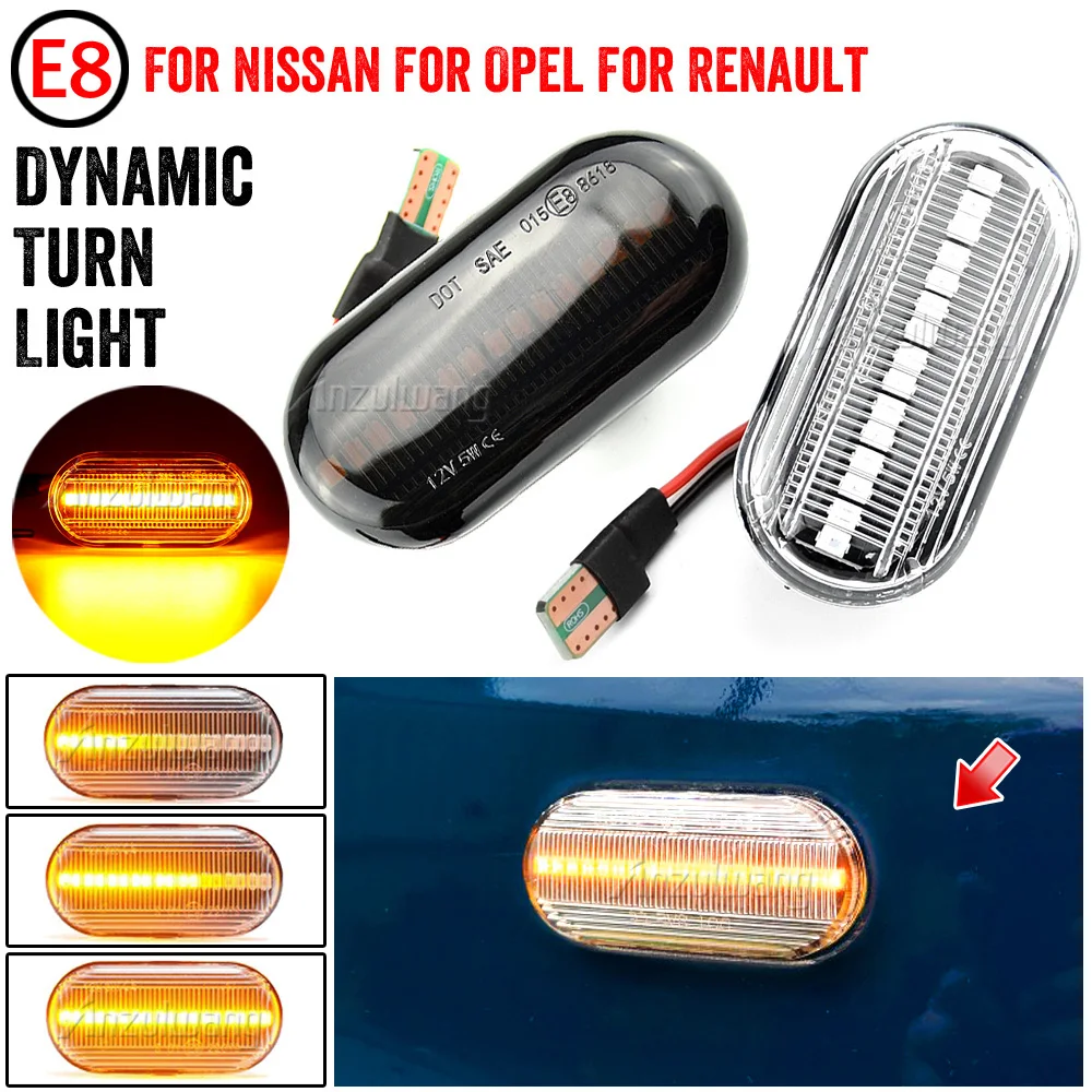 

2x Led Dynamic Turn Signal Lights Side Marker For Renault Clio Trafic Kangoo Twigo Dacia Logan Duster Nissan Interstar Primastar