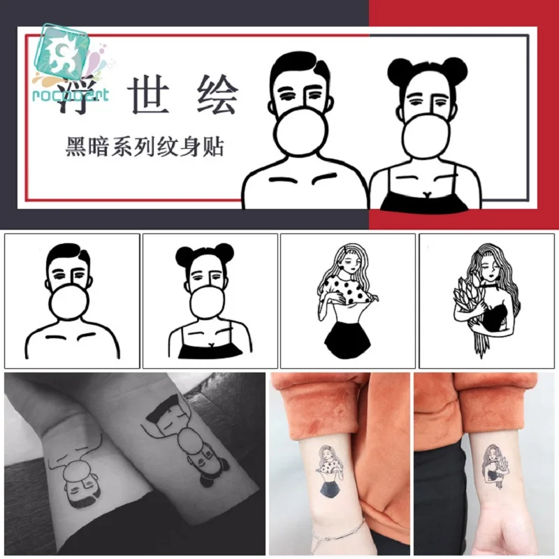 

3 pcs Waterproof tattoo stickers old school style temporary tattoo stickers black and white simple sexy bad girl body art