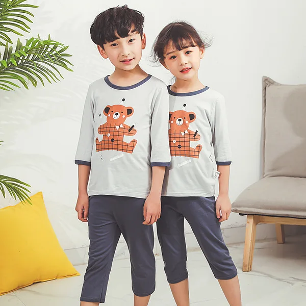Пижама для мальчиков и девочек детская одежда сна пижама с мультяшным лисьим