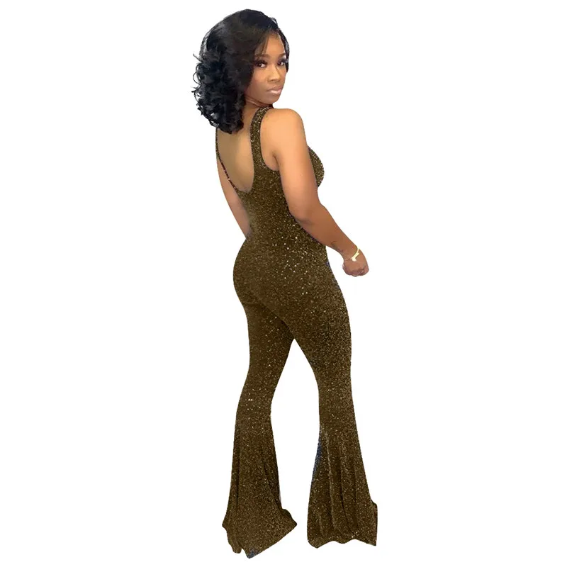 Adogirl блестящий топ на бретелях комбинезон с расклешенными штанинами для женщин