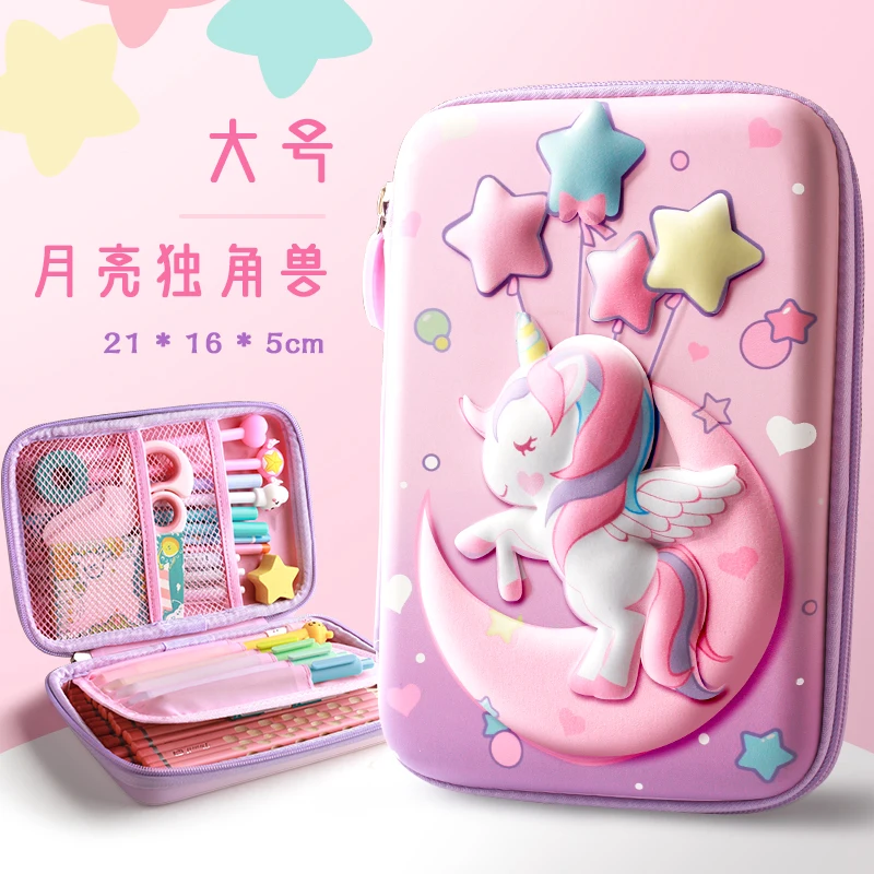 

3D Pencil Case EVA Storage Box Lovely Pink Unicorn Cartoon Pen Bag for School Girl Kawaii Stationery Gift Pouch Eraser Holder IN